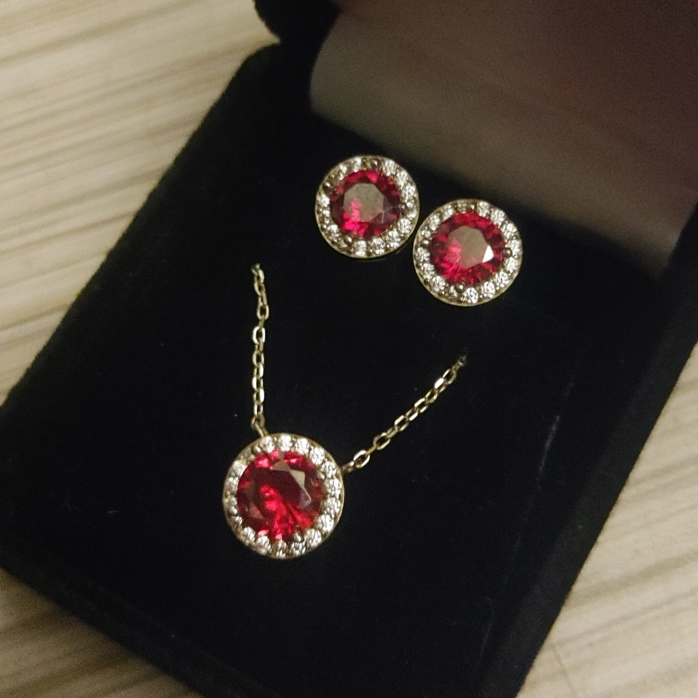 Sterling Silver Ruby Necklace & Earring Set
